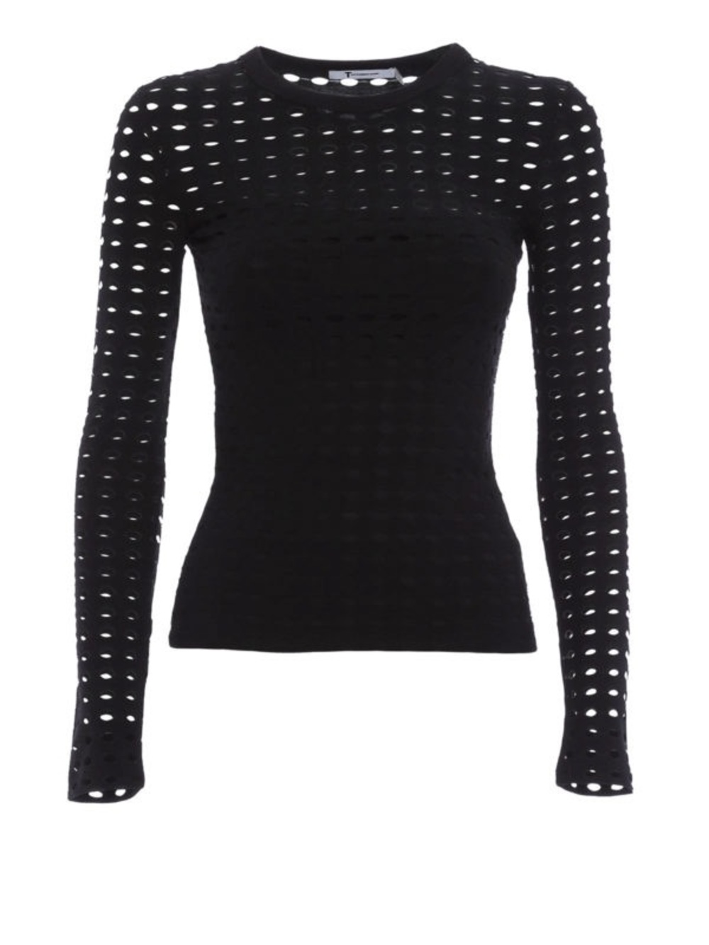 Alexander Wang Black Long-Sleeve Eyelet Knit Tee